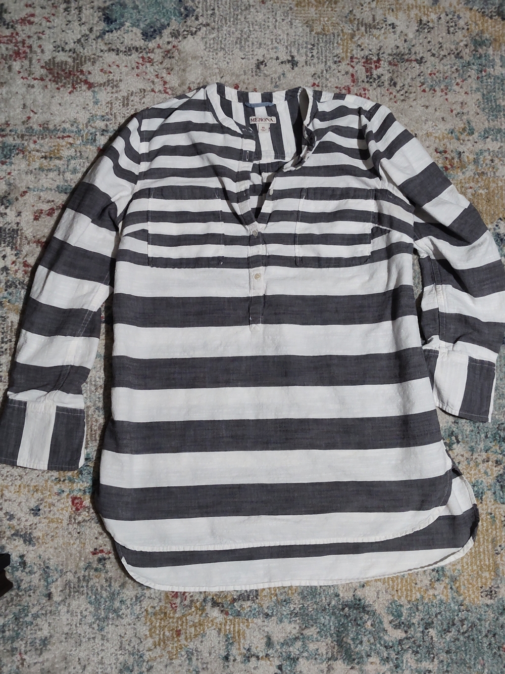 Merona Black and White Striped Women's Tunic Top